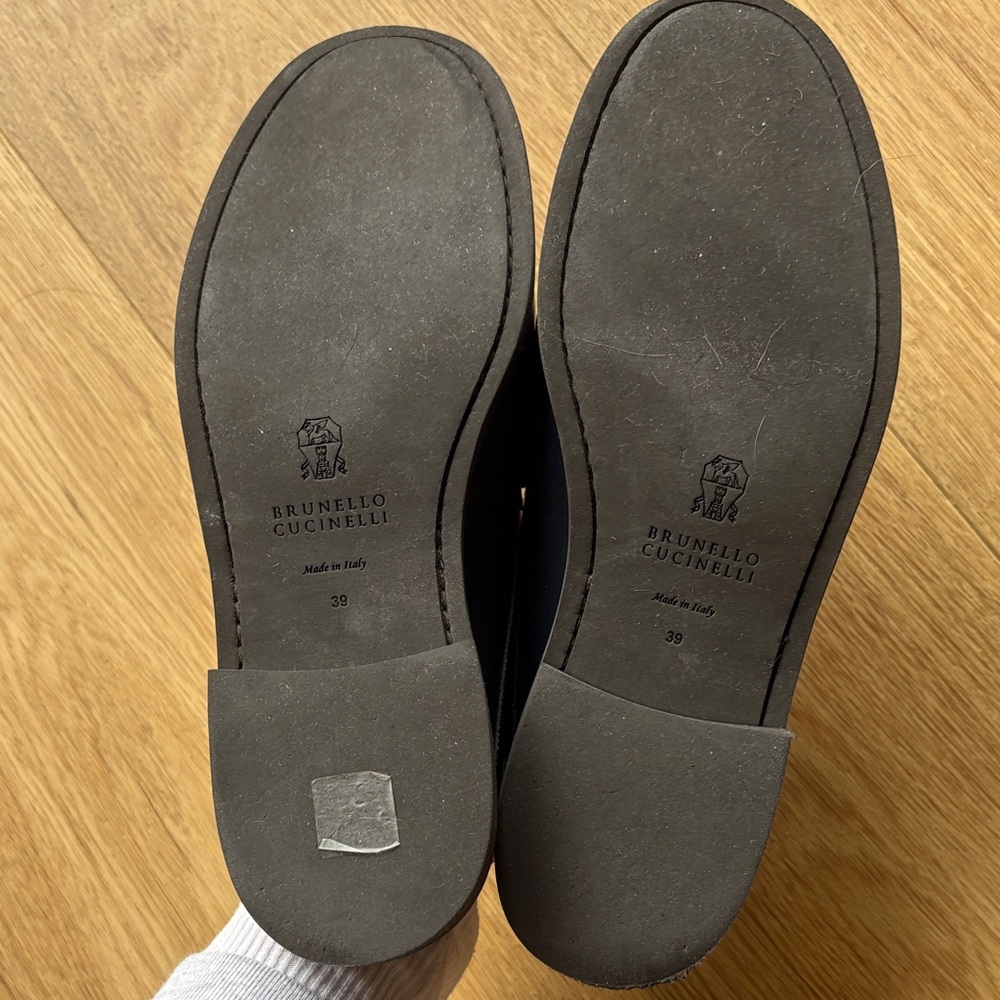 Brunello Cucinelli Leather Tassel Mule Loafers | Navy Monili | Size 39 - Picture 2 of 5